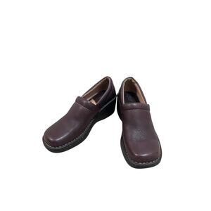 Born Shoes Womens Size 9.5 Brown Leather Wedge Clog Slip On Comfort Casual
